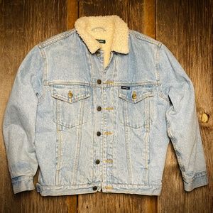 Vintage GIORDANO BLUES Sherpa Lined Mens Denim Trucker Jacket X Small XS 90's